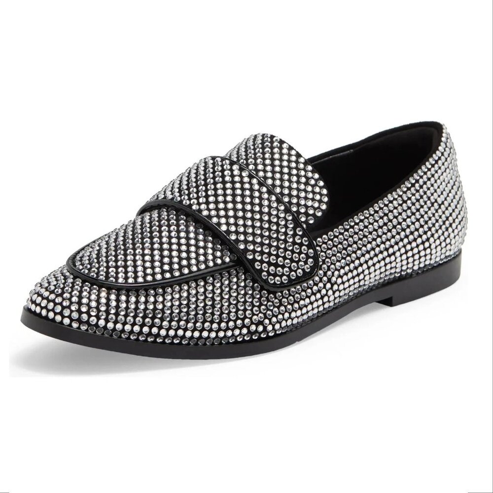Jeffrey Campbell Velvit Penny Loafers Size 8 Rhinestone Apron Toe Flats NEW - Picture 4 of 12